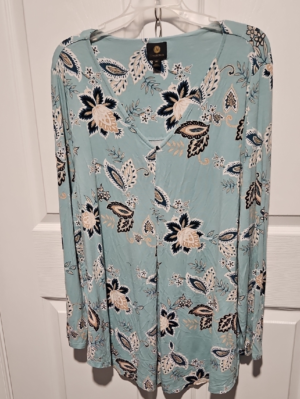 JM Collection Aqua Floral  V-Neck Tunic